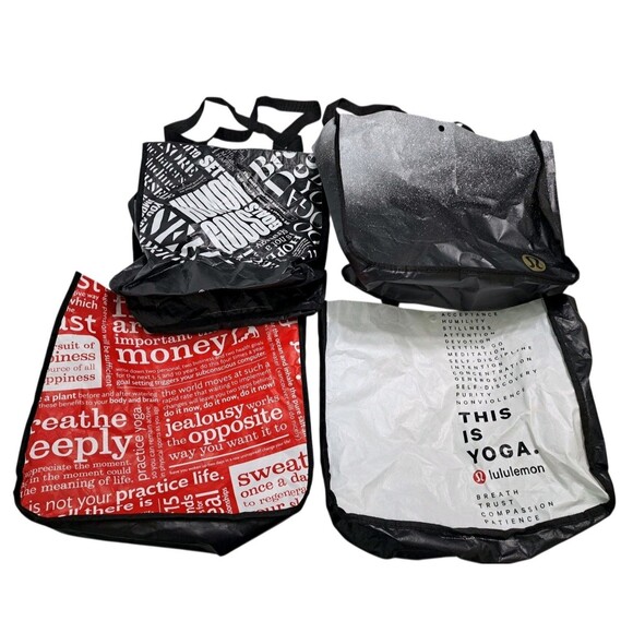 Lululemon Lot Of 4 Medium Reusable Shopping Gift Bag Yoga Logo 14"x15" - Picture 1 of 5